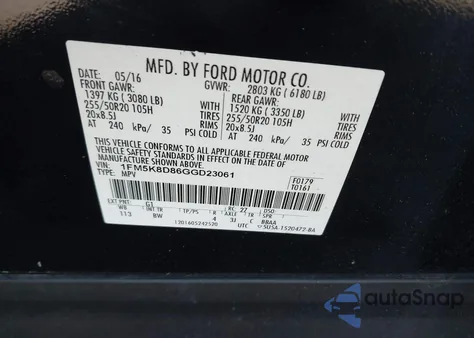 2016 Ford Explorer Xlt из США, поврежденный, VIN 1FM5K8D86GGD23061